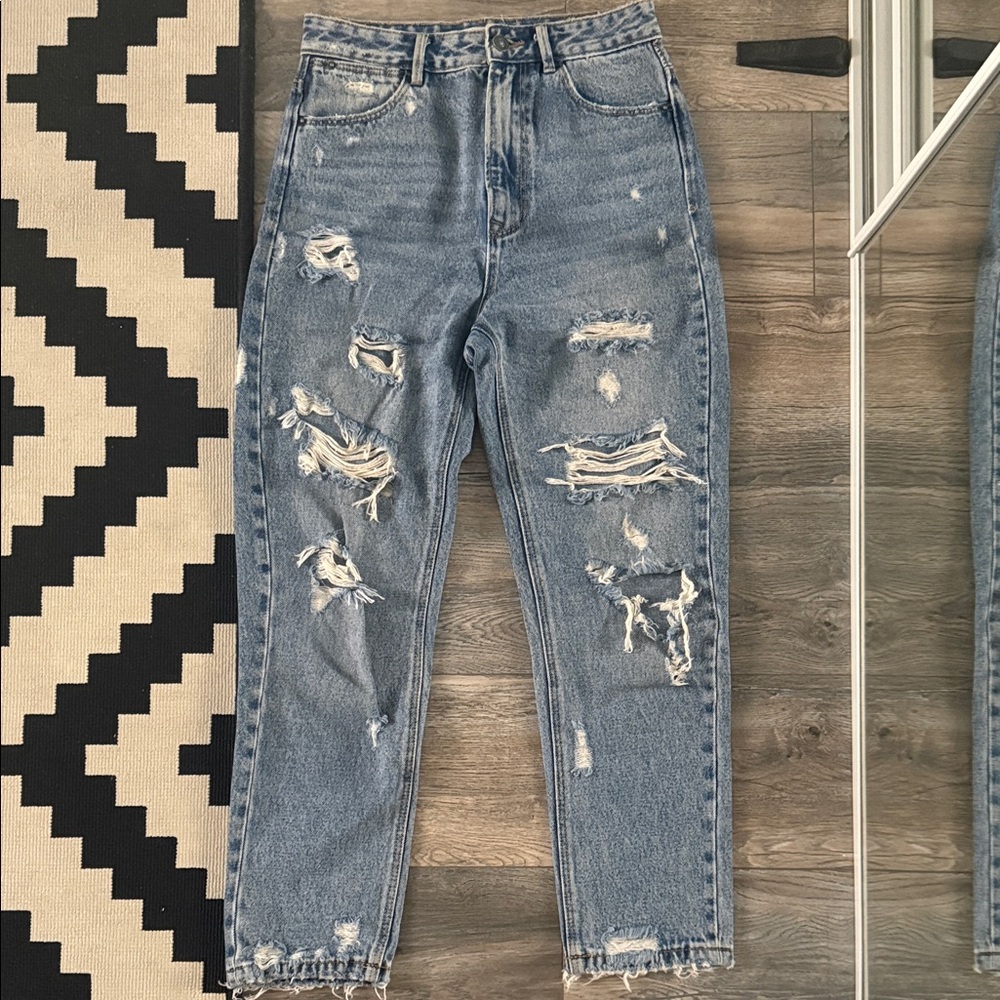 stradivarius Distressed straight leg Jeans - Light Blue